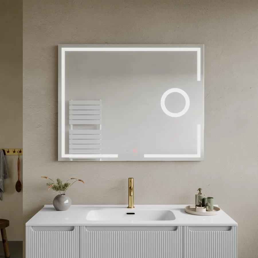 Specchio Da Bagno Con Luce LED Essbhach 80x60 Cm, Antiappannamento, Touch Con 3 Colori Luce (3000K-6000K), Dimmerabile, IP54, Vetro Temperato - 2