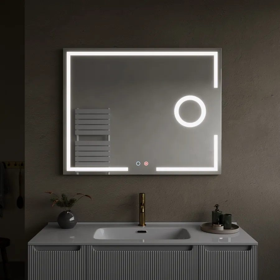 Specchio da bagno a forma rotonda con touchscreen intelligente e LED, specchio da vanà per bagno con WiFi - Cina Specchio da parete rotondo, specchio a LED Diamante