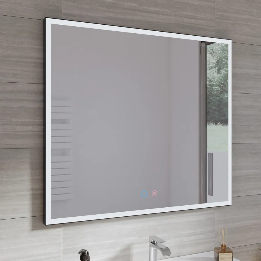 DESBING Specchio Da Parete Nero Opaco 91,4x91,4 Cm, Rettangolare, In Vetro Temperato, Per Bagno E Soggiorno