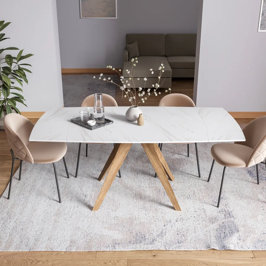 Tavolo Pranzo Set Di Tavolo Da Pranzo Bianco Effetto Marmo Con