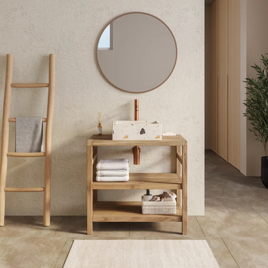 Mobile bagno a terra sottolavabo 80 cm con doppio ripiano in legno di acacia - Palmas