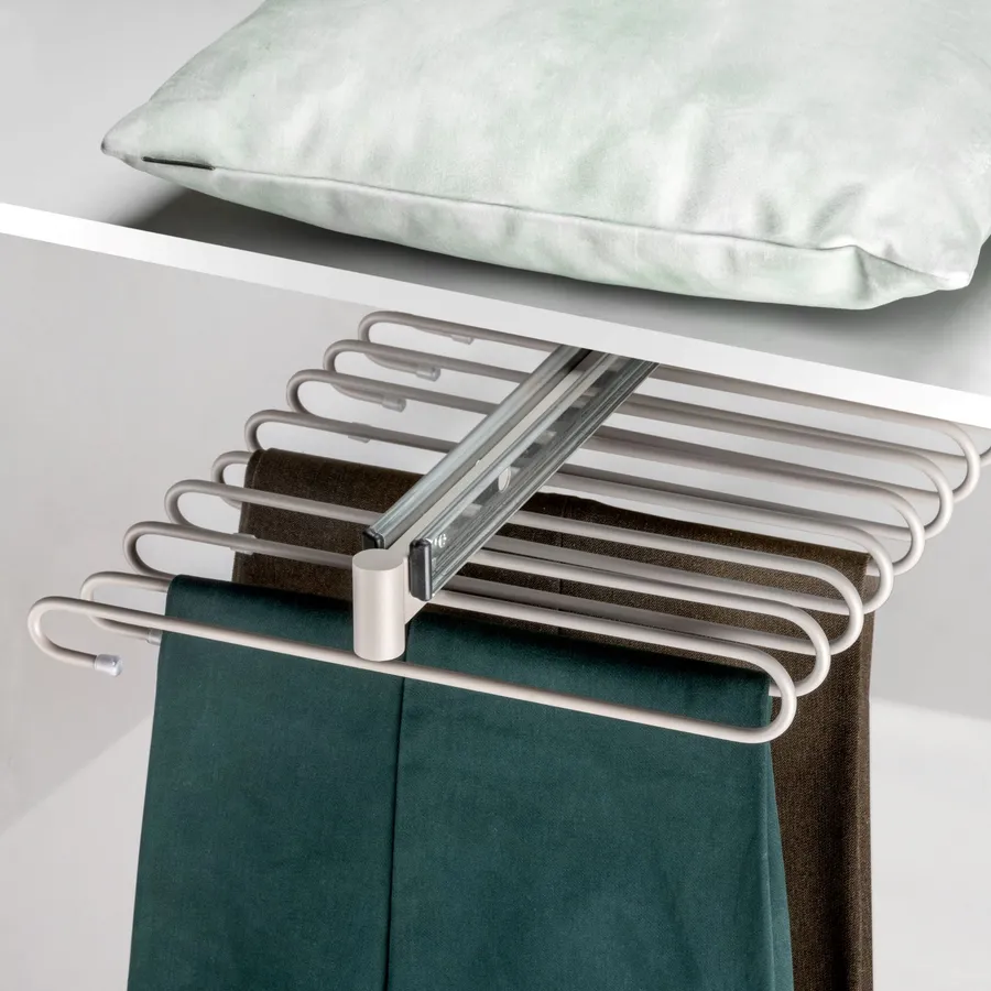 Set 2 Appendipantaloni Antiscivolo, Rivestiti In Similvelluto, Larghezza 45 Cm, Salvaspazio Per Armadio, Grigio