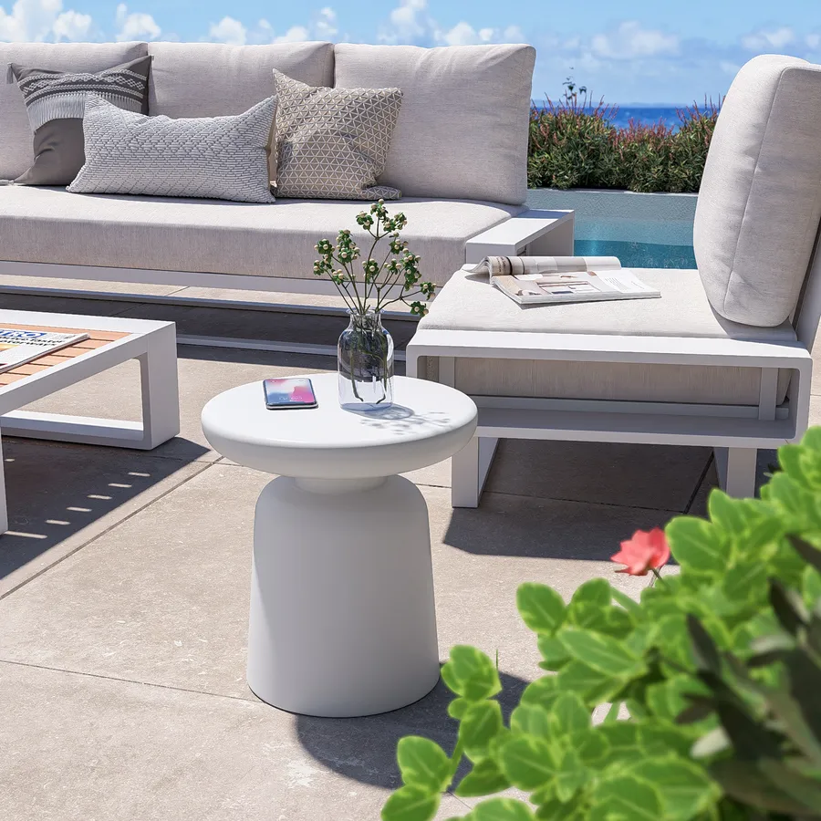 Tavolino rotondo da esterno 38 cm multiuso in polietilene bianco