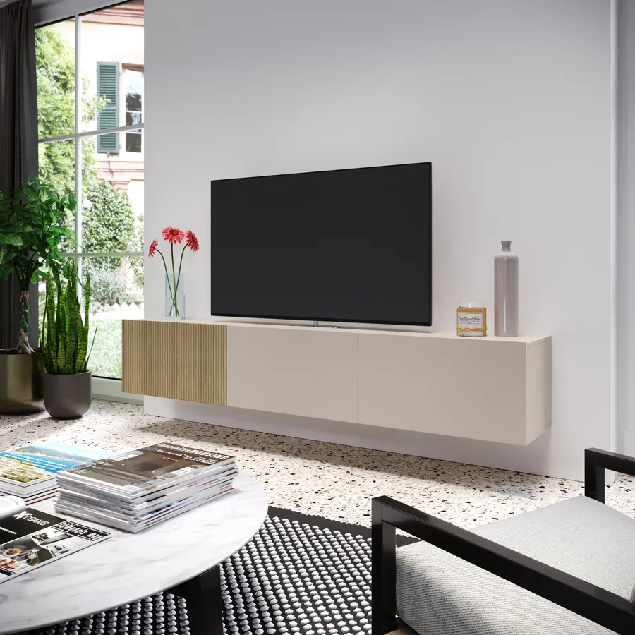 Mobile porta tv sospeso 180x32h cm cashmere e rovere albini
