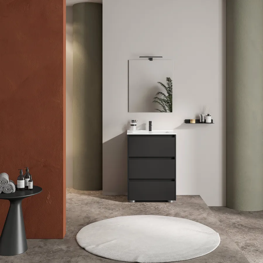 Mobile Bagno Sospeso 100 Cm Blu Satinato Con Lavabo In Ceramica E Specchio Anami