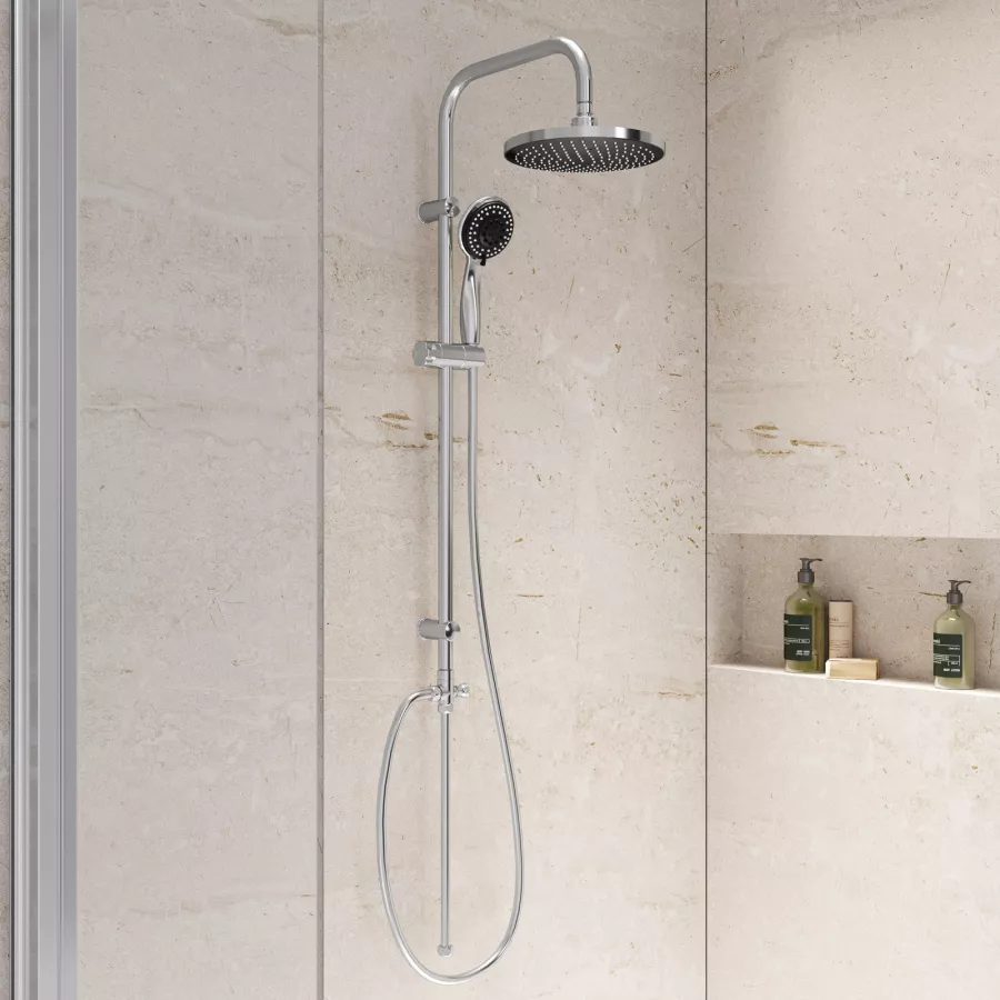Colonna doccia cromata con soffione doccia e doccino multigetto
