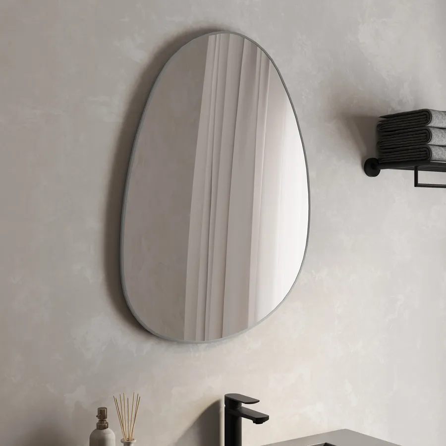 Specchio Ondulato Asimmetrico Grande A Figura Intera - Cornice In Lega Di Alluminio Nero, Vetro 3mm Antideflagrante Per Soggiorno E Camera - 3