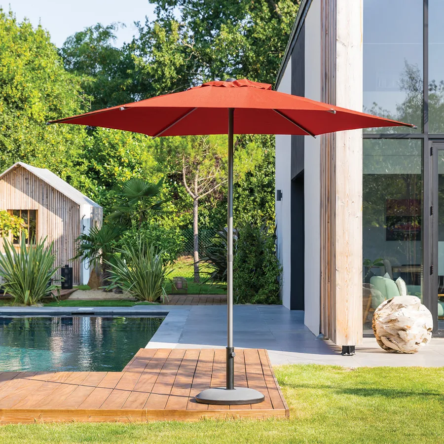 Ombrellone Da Giardino Newgarden Arancione 220 Cm - Pieghevole, Acciaio Inox, Con Frange