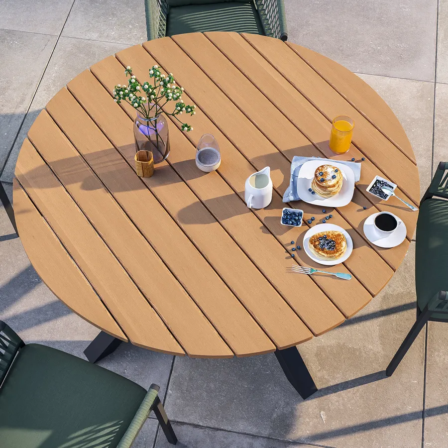 East West Furniture Set Sala Da Pranzo 5 Pezzi Mogano - Tavolo Rotondo A Piedistallo E 4 Sedie In Legno, Stile Mid-Century
