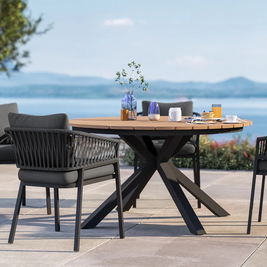 East West Furniture Set Sala Da Pranzo 5 Pezzi Mogano - Tavolo Rotondo A Piedistallo E 4 Sedie In Legno, Stile Mid-Century