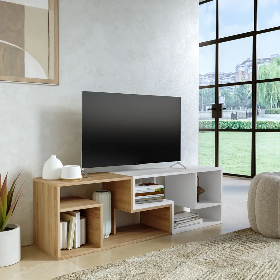 Mobile porta tv 145 cm lineare o angolare bianco e rovere Mairi