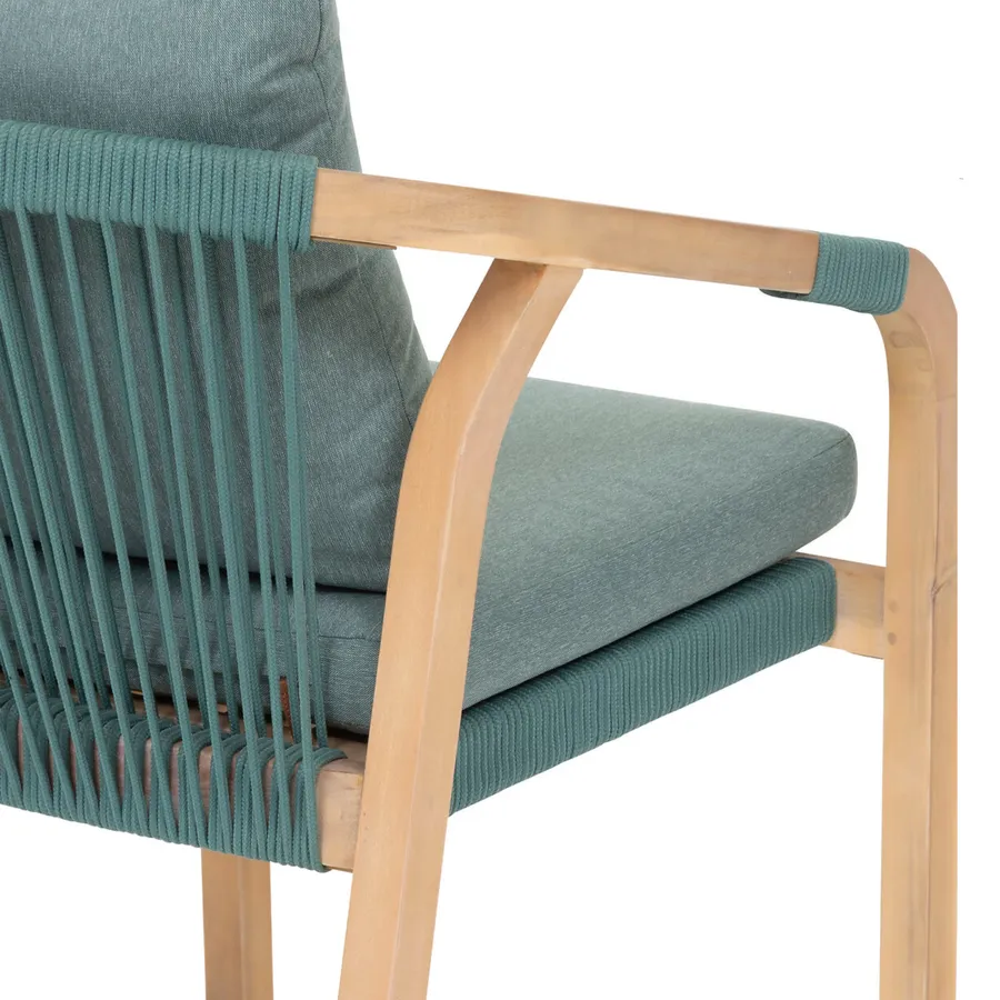 Great Deal Furniture Louise Sedia Da Giardino In Legno Di Acacia Con Cuscino Blu – Stile Mid-Century Per Esterni - 3