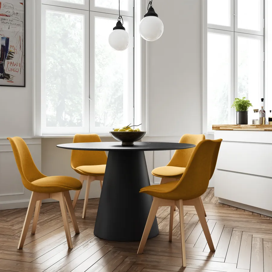 Set sedie velluto senape gambe in legno con cuscino Alborg Plus