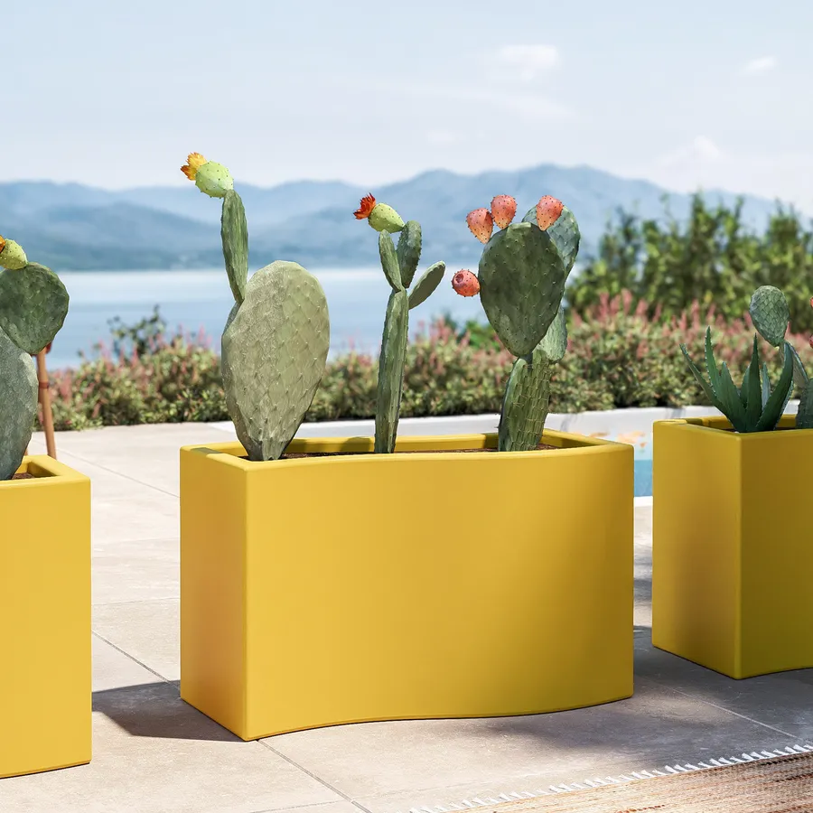 YalzoneMet Vaso Moderno A Onda In Acrilico Giallo, 16x24 Cm, Contenitore Geometrico Per Fiori E Pennelli, Decorazione Scrivania Casa Ufficio