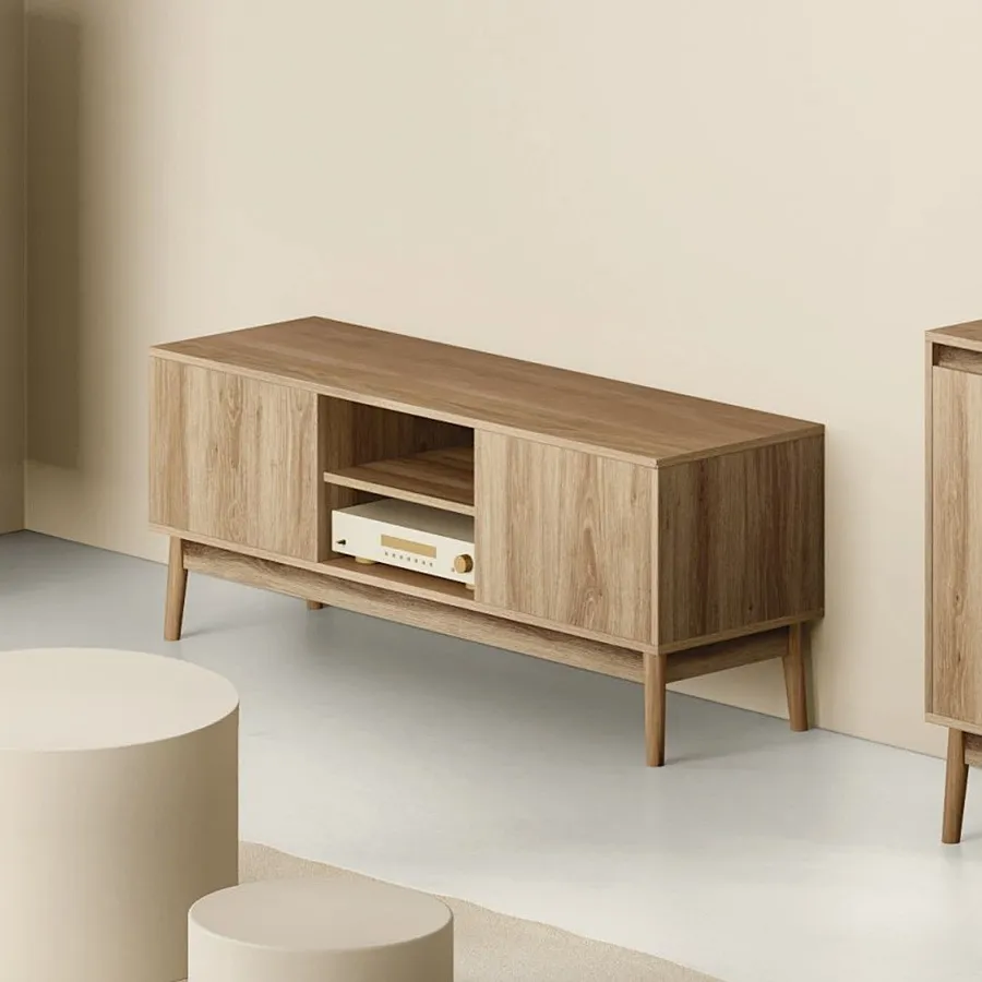 Mobile porta tv 120x54h cm effetto rovere grano e metallo nero con cassetto - Puton