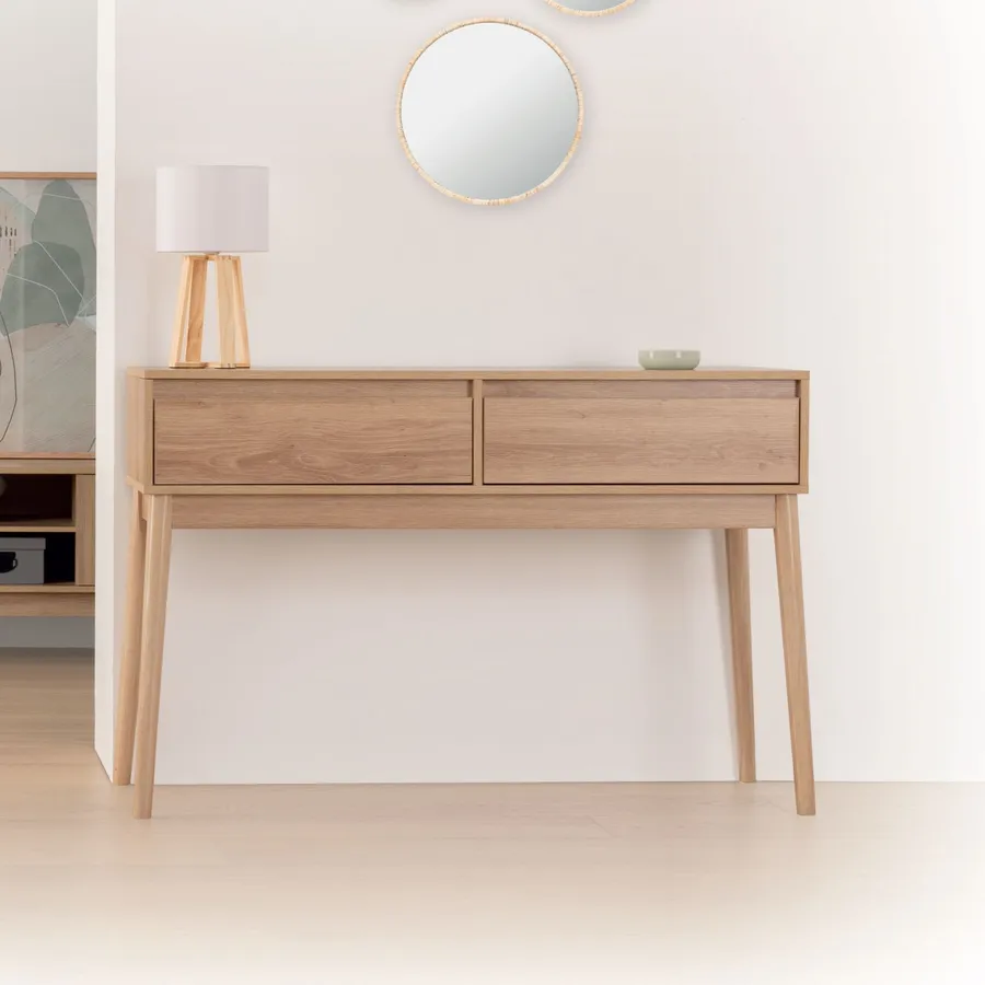 Consolle 114x76h cm in legno effetto rovere naturale con 2 cassetti ...
