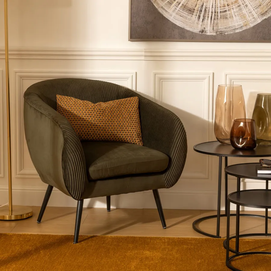 Wingback Accent Chair – Poltrona In Velluto Nero Con Gambe In Metallo E Tasche Portaoggetti – Moderna Per Soggiorno, Camera Da Letto, Ufficio