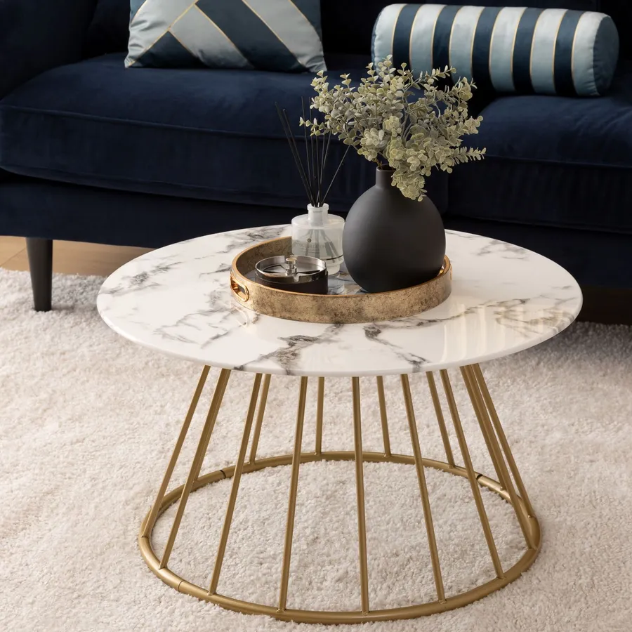OYEAL Tavolino Rotondo Da Esterno Con Base In Marmo | 32x32x62,5 Cm | Bianco, Compatto E Versatile Per Balcone, Giardino E Soggiorno - 4