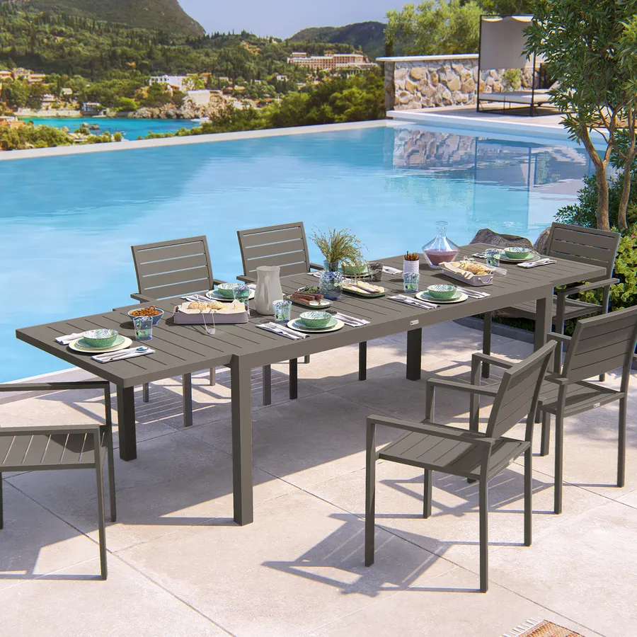 Tavolo Da Esterno Dmora Quiliano 147x90x75 Cm – 6 Posti, Grigio Tortora, Resistente Ai Raggi UV