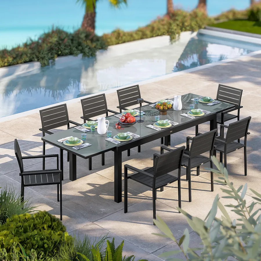 Tavolo Quadrato Pieghevole Da Esterno – Vetro E Metallo, 70 Cm, Nero/grigio - Foto 2