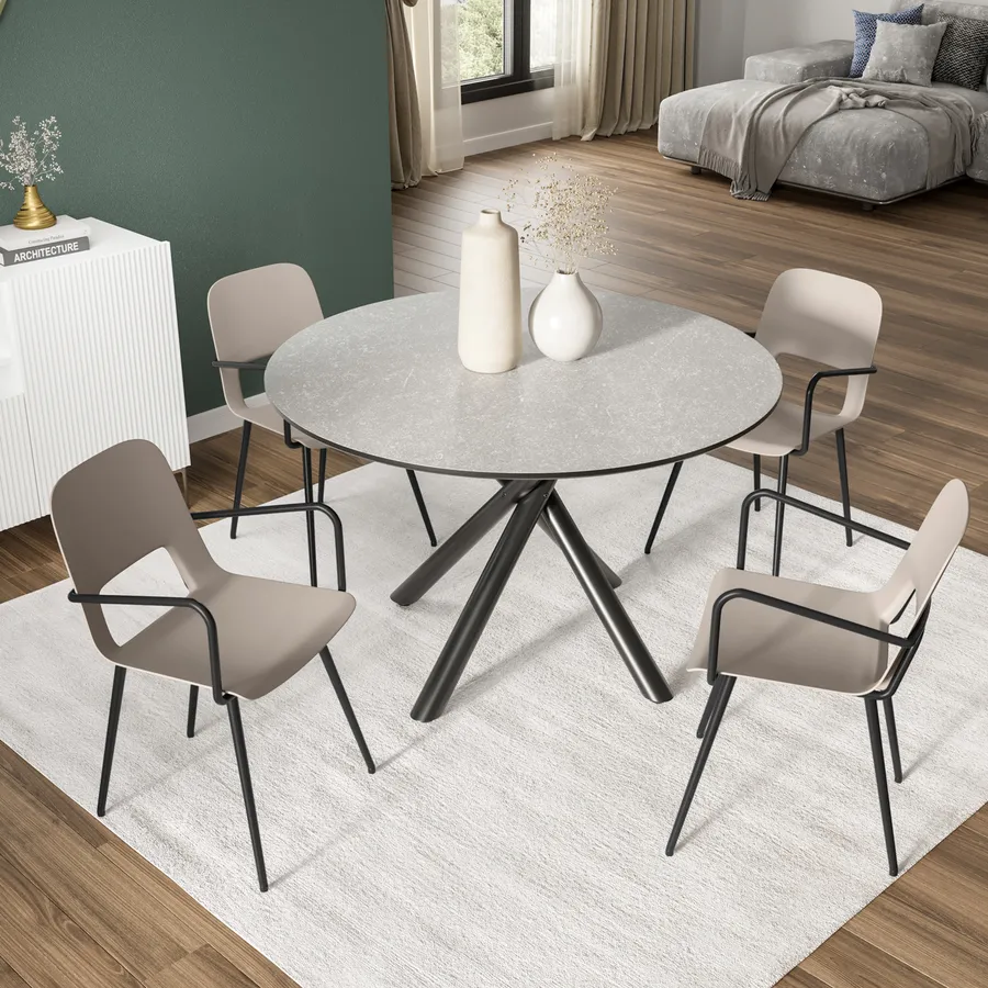 Set 4 Sedie Da Pranzo Con Braccioli E Schienale Traforato Grigio – Design Moderno In Plastica Con Gambe In Metallo