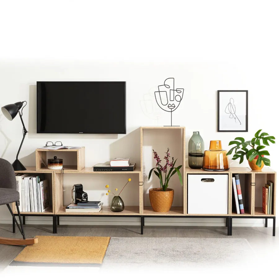 5five Scaffale Mix N Modul 9 Scomparti – Effetto Rovere Naturale, Libreria Multifunzione