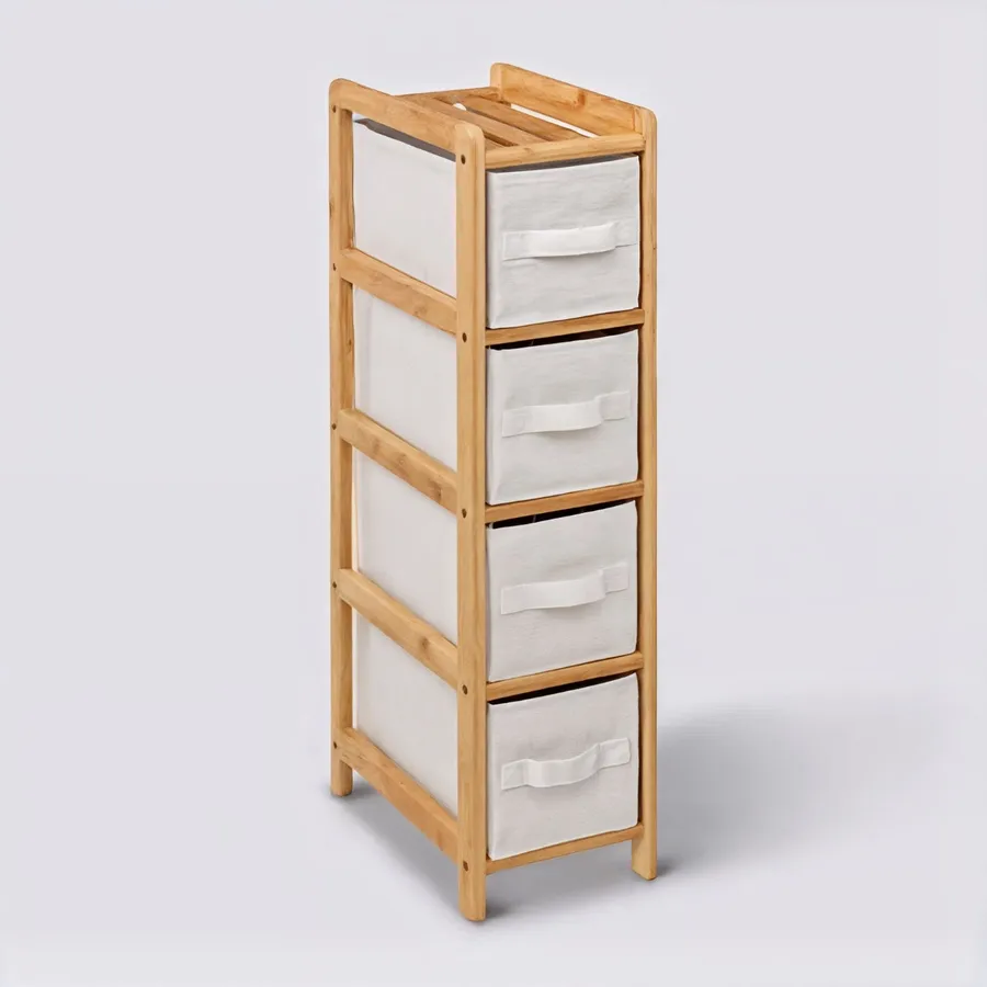 IDMarket Colonna Salvaspazio WILO - 4 Cassetti Su Ruote - Look Moderno Nero E Faggio - Mobiletto Contenitore Stretto