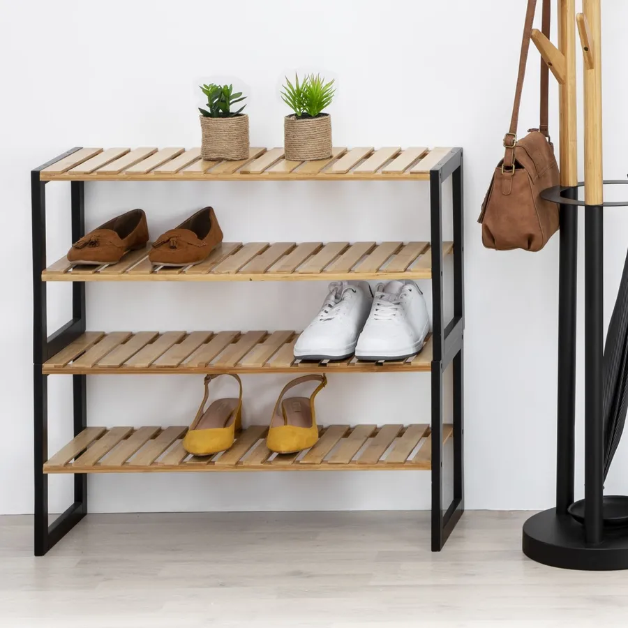 Scarpiera In Bamb&ugrave; E Betulla - 2 Ripiani, Per 6 Paia Di Scarpe, 33x70x26 Cm