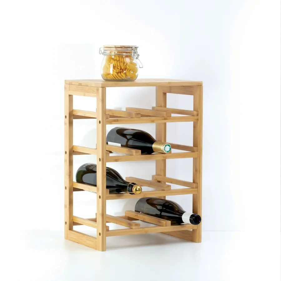 Portabottiglie orizzontale in legno di bambù, per 12 bottiglie, 3 ripiani, 43 x 23,5 x 25 cm, colore: marrone