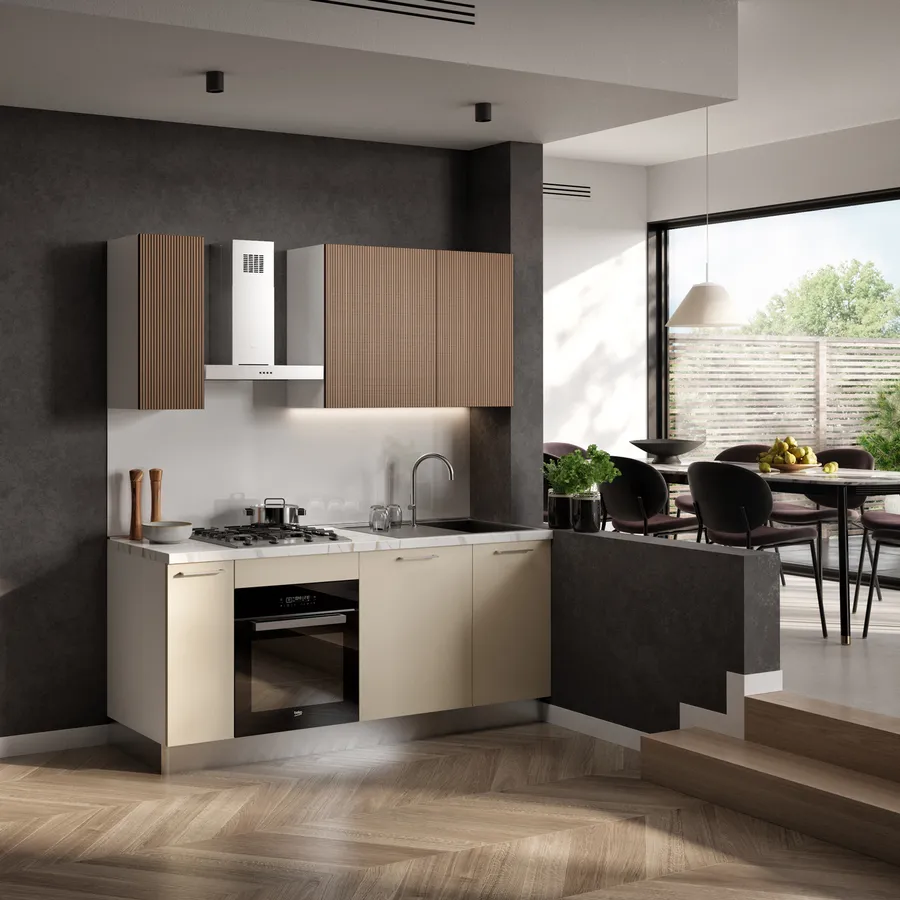 Cucina lineare 195 cm reversibile bianco e cashmere top 40 mm