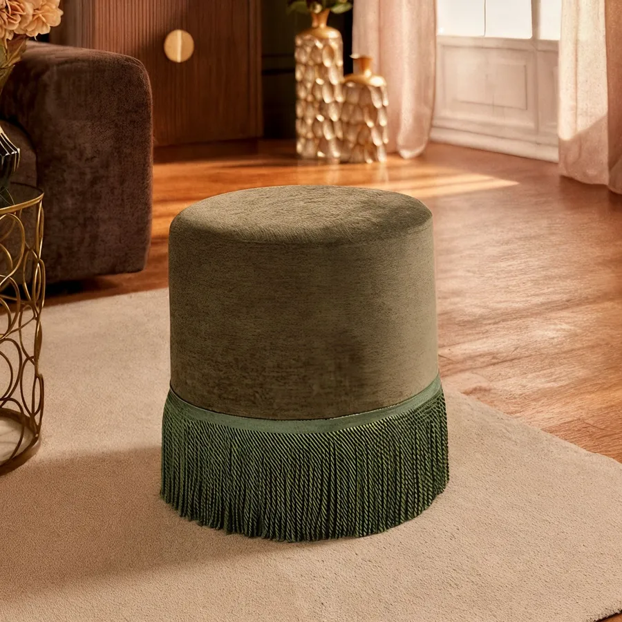 Pouf poggiapiedi rotondo in pelle, elegante tavolino imbottito