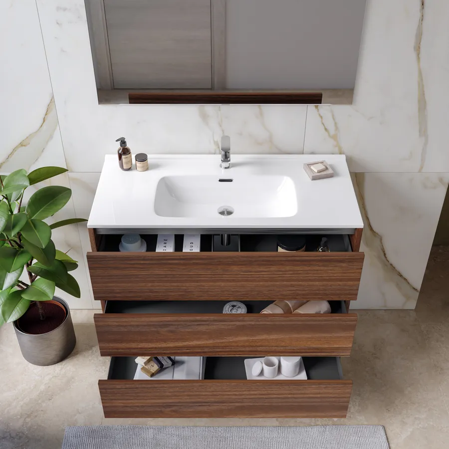 Kratos mobile completo arredo bagno in legno in diverse finiture - design 100% made in Italy L=100 cm/P=40 cm/H=54 cm (Rovere grigio