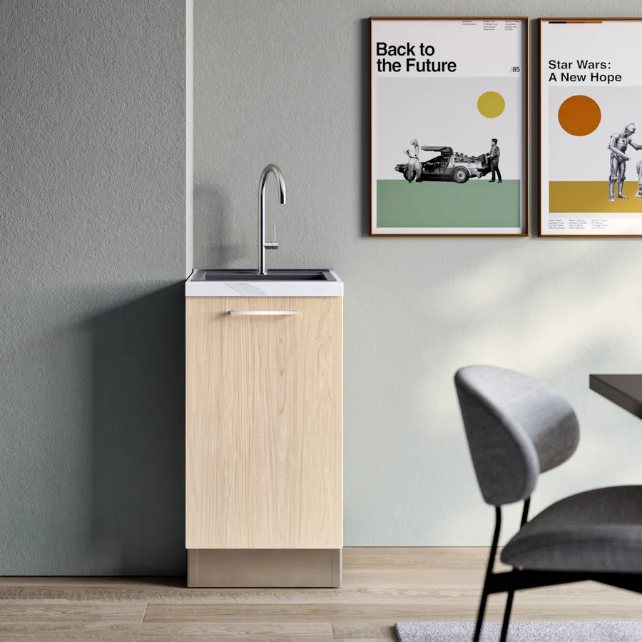 MadeInNature Mobile Sottolavello Bagno 60x30x70 Cm – Effetto Rovere Anticato E Bianco, Con Ante E Ripiano