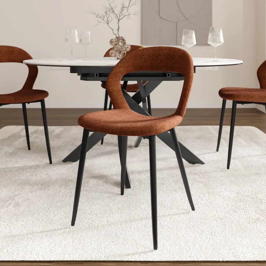 REDÒKASA AISHA Set 4 Sedie Da Pranzo Imbottite Design Moderno, Gambe Metallo Coniche, Tessuto Idrorepellente Ruggine, 44x41.5x85 Cm - 2