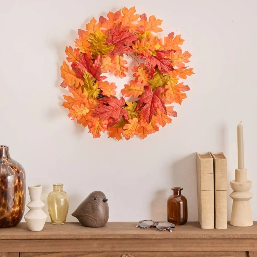 Ghirlanda Autunnale Di Foglie Finto - 1,8 M, Marrone E Arancione, Con Ganci - Decor Per Camino, Porta, Ringhiera - copertina