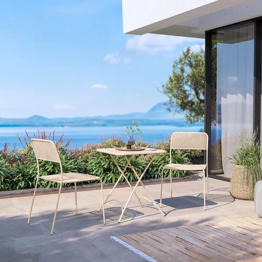 Oviala Set Di 2 Sedie Pieghevoli Bistrot Roma - Acciaio Rosso, Antiruggine E Anti-UV, Salvaspazio Per Giardino E Terrazza