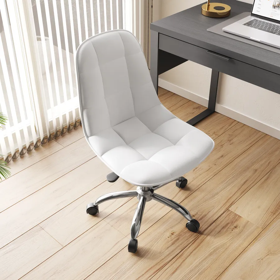 Flash Furniture Sedia Da Scrivania Girevole In Stile Trattore - Seduta Bianca Lucida E Base Cromata - Altezza Regolabile 51-65 Cm