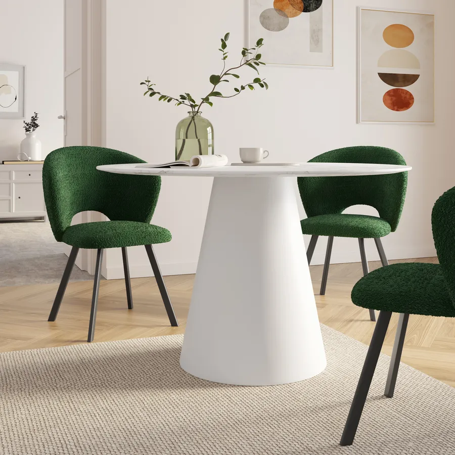 ONBRILL Tavolo Da Pranzo Rotondo 120 Cm – Finto Marmo Bianco E Base Oro, Per 4-6 Persone, Moderno