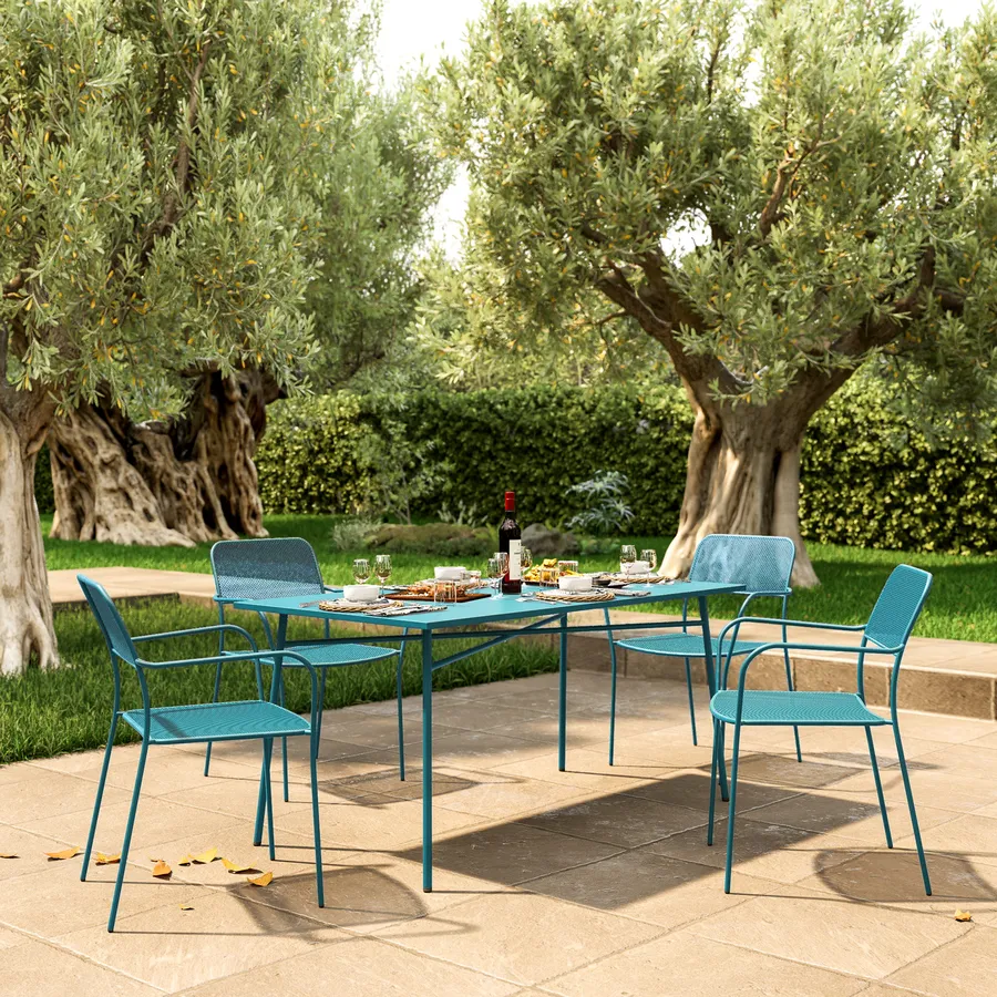 Esclusivo set 4 posti artigianale in metallo un tavolo e quattro sedie terrazzo e giardino in ferro battuto fatto a mano | Leroy Merlin