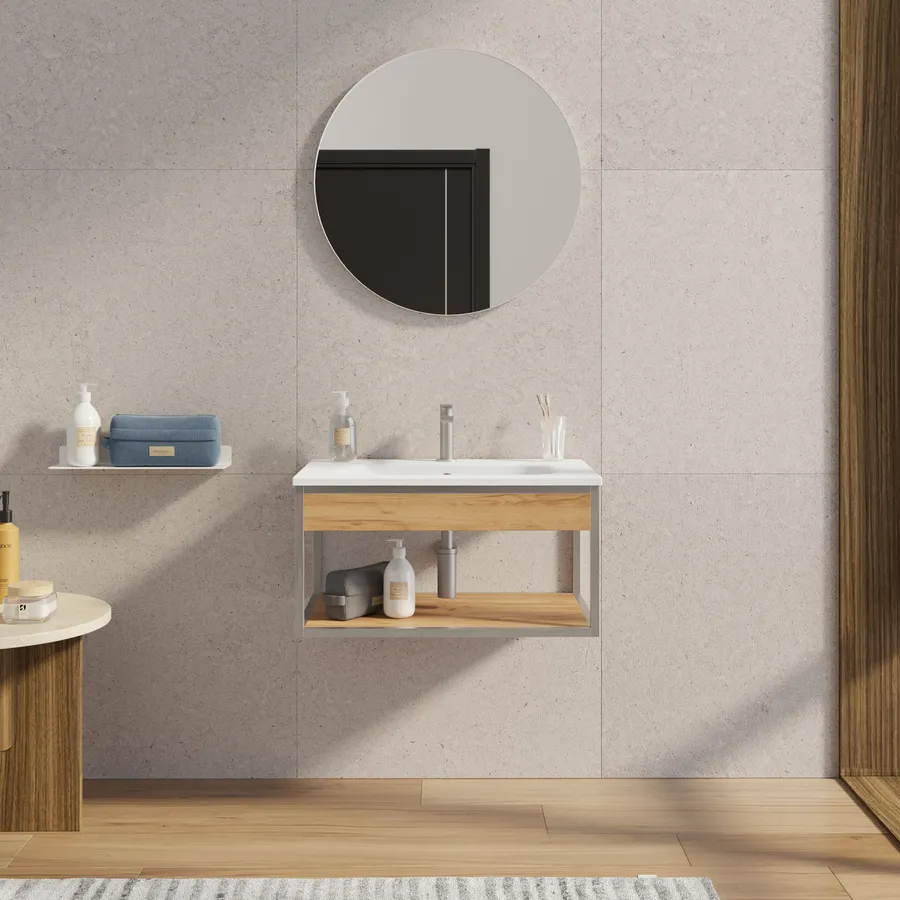 Planetmöbel Mobiletto con lavabo in ceramica e specchio 50 cm in