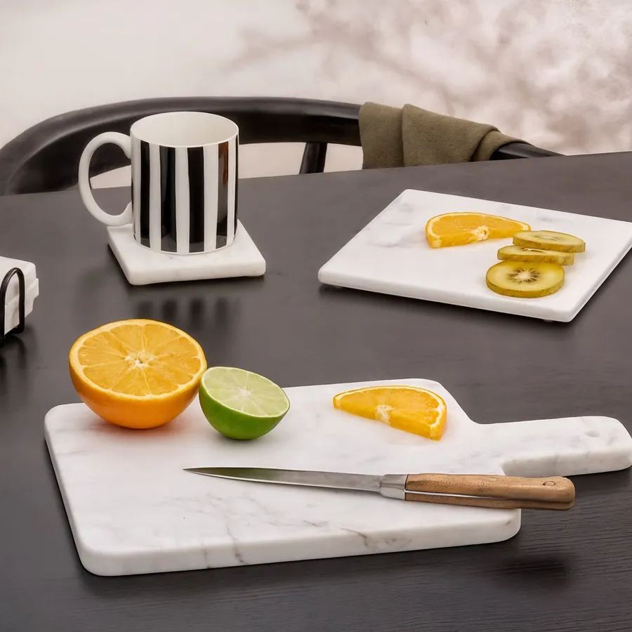 Tagliere In Marmo Bianco Silk Route Home, 40x30 Cm – Resistente Al Calore, Ideale Per Cucina E Vassoio - 6