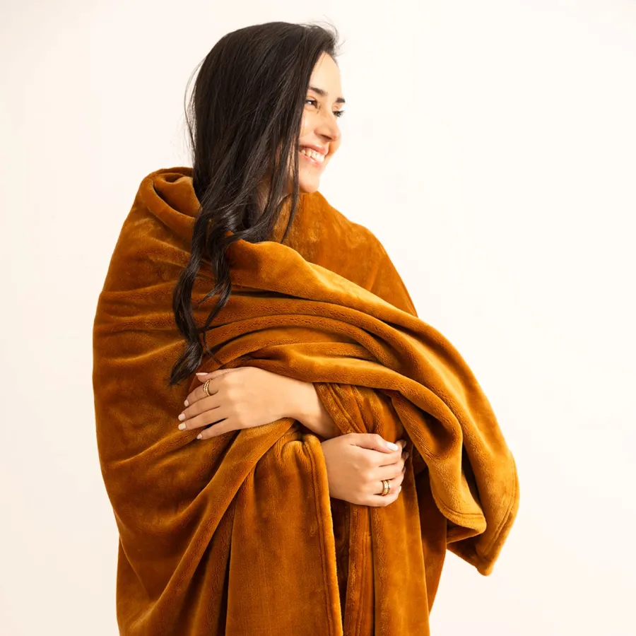 Soleil d'ocre, Couverture, Plaid 180x220 cm COCOONING Brique
