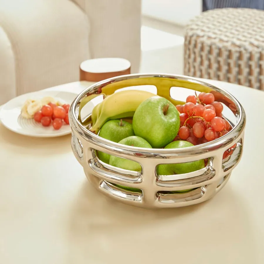 Portafrutta Moderno Con Vassoio Rotondo In PP – Fori Di Drenaggio E Base Staccabile, Per Verdure E Snack, Bianco Elegante