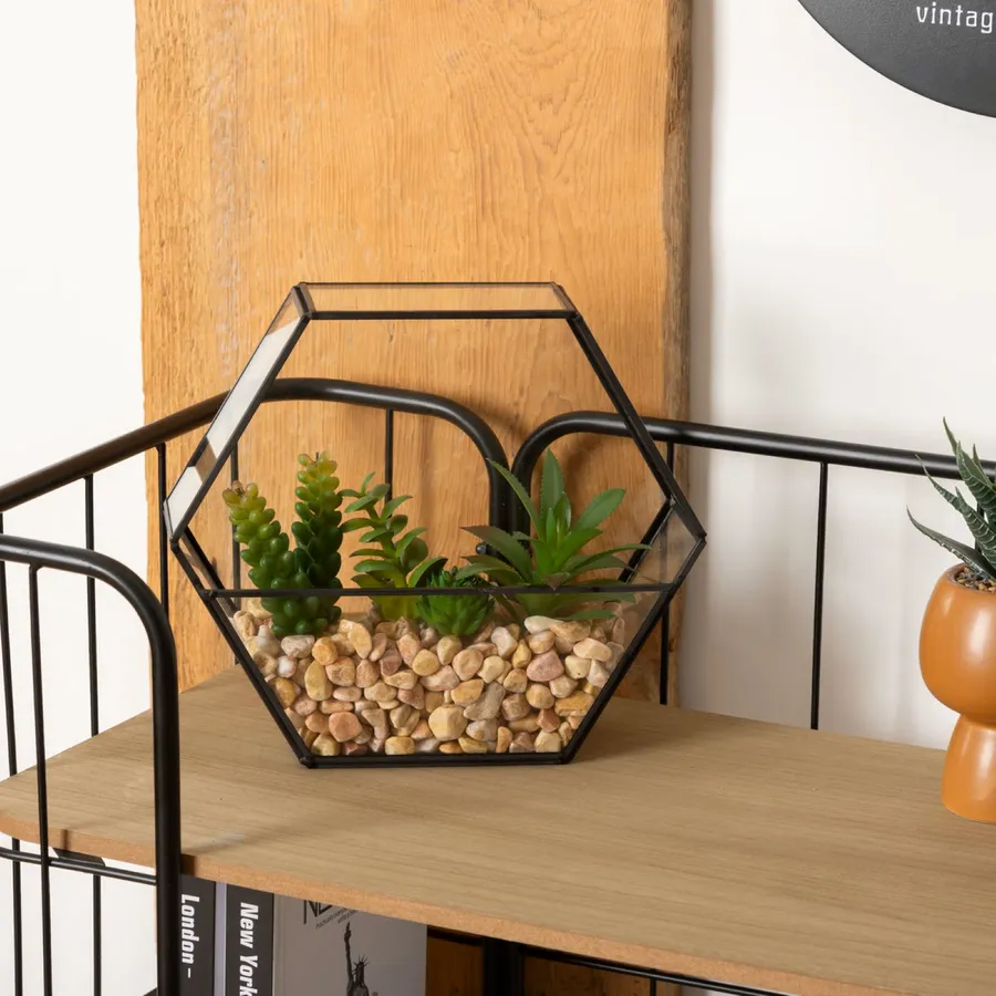Allgala Pianta Grassa Artificiale Con Vaso In Argilla: Succulenta Finta Realistica Per Decorazione Tavolo, Fioriera Naturale Con Ciottoli, 17.8 Cm, Verde Senza Manutenzione