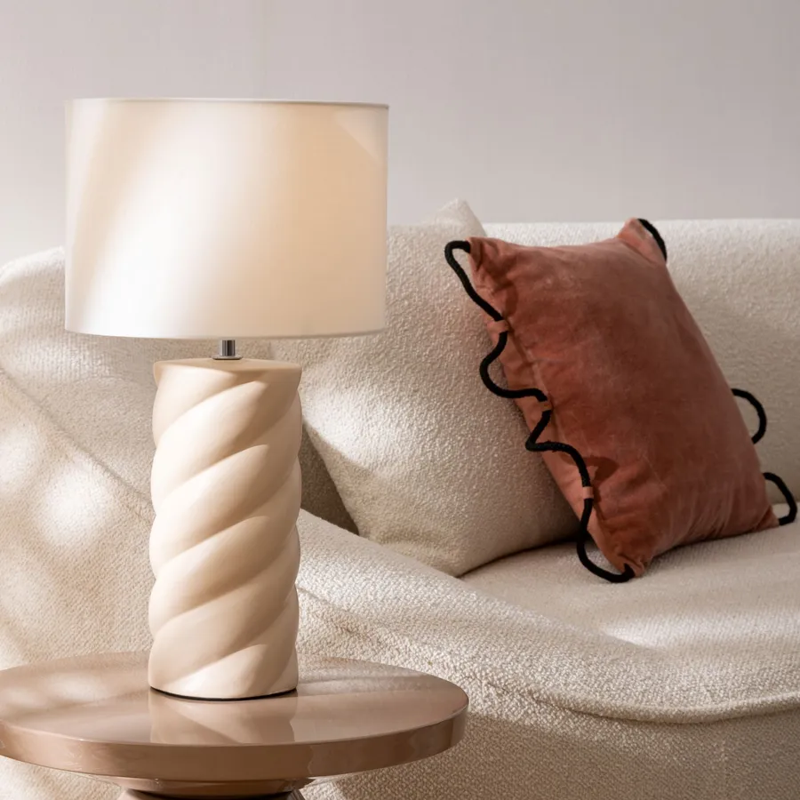 Lampada da tavolo in ceramica grigia con paralume bianco 35 cm Canelles