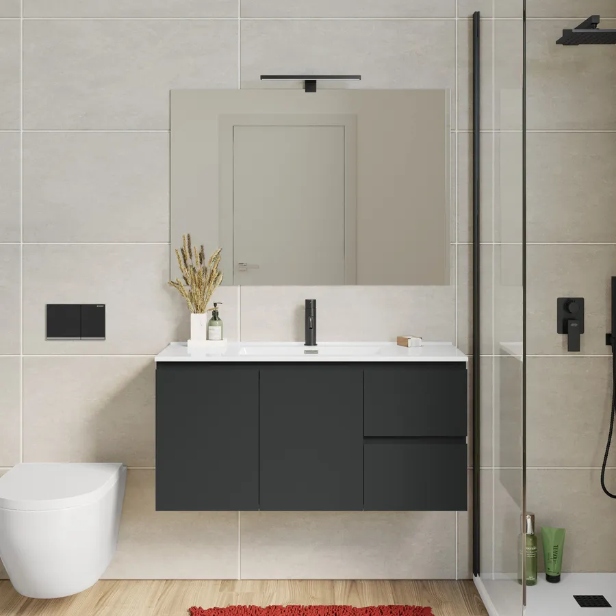 Mobile Da Bagno 100 Cm + Lavabo In Ceramica + Gambe | Tivoli | L 100 X L 90 X P 45 Cm Rovere Amazon 88575413
