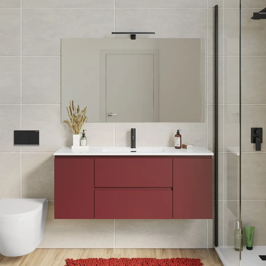 Mobile bagno sospeso 120 cm 2 ante e 2 cassetti rosso brick – Compact