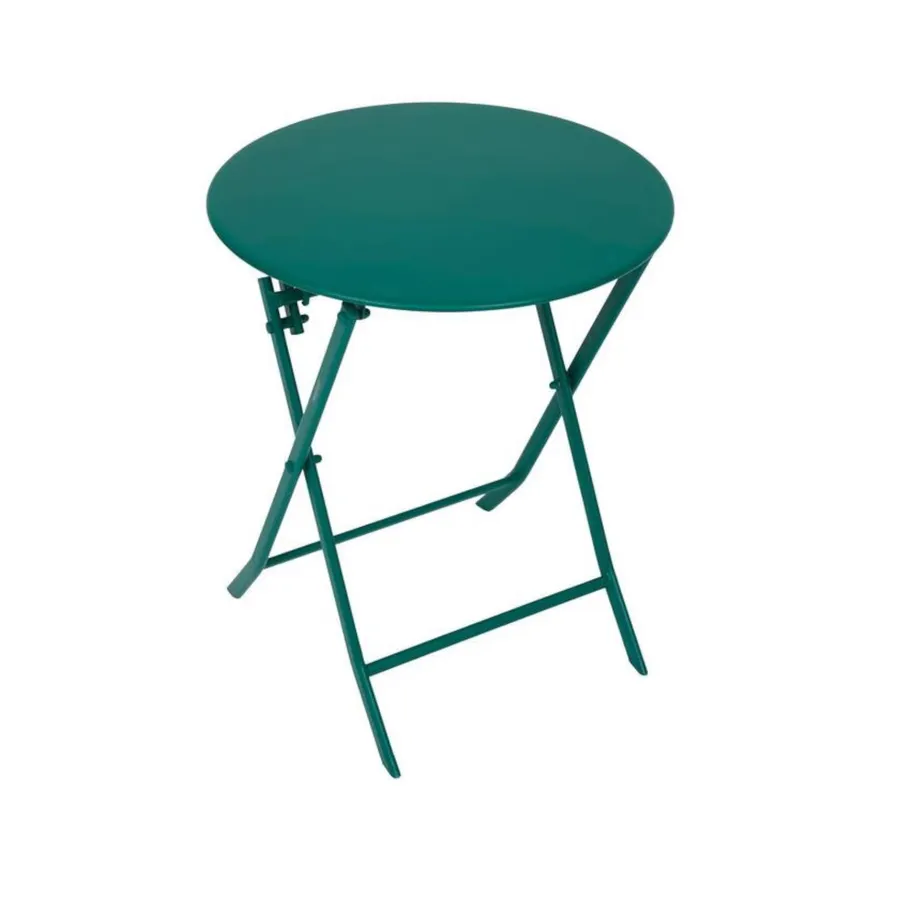 Garden 4 You Tavolino Pieghevole Rotondo In Metallo Verde - Vassoio Rimovibile, Portatile Per Interni/Esterni