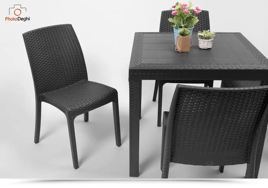 Tavolo quadrato in resina 80x80 antracite da esterno con 4 sedie - Fiore