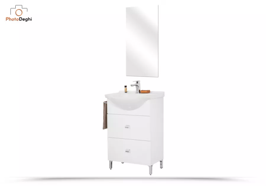 Mobile bagno bianco lucido salvaspazio 55 cm con specchio e portasalviette